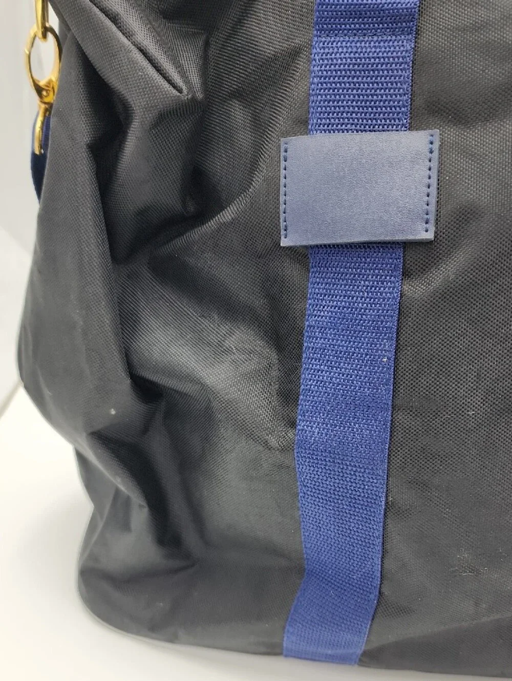 Versace Black and Blue Duffel Bag with Gold Logo Plate